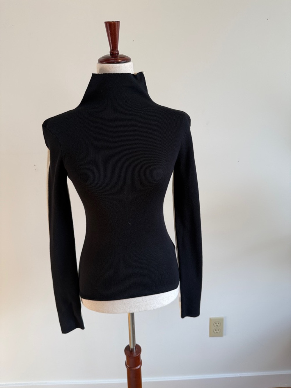 Commense Black Ribbed Mock Neck Sweater